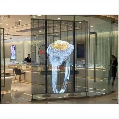 จอแสดงผล LED หน้าต่าง P3.91 หน้าจอวิดีโอ LED โปร่งใส AC85V ผนัง LED RGB