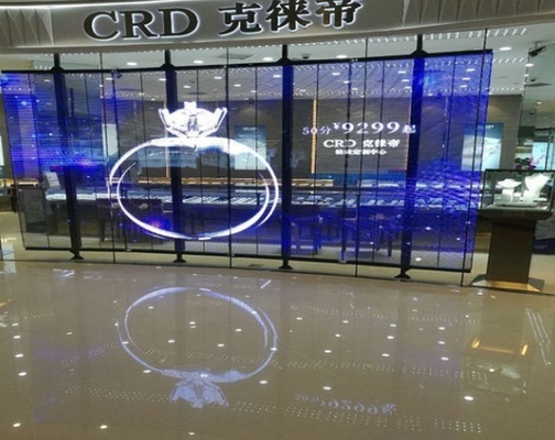 ห้างสรรพสินค้าวิดีโอผนังกระจกหน้าต่างจอแสดงผล LED 1R1G1B ISO14001 63775dots / M2