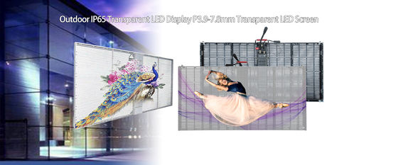 HD P3.9mm กระจกโปร่งแสง LED Screen Grid Window Display 4500cd/ M2