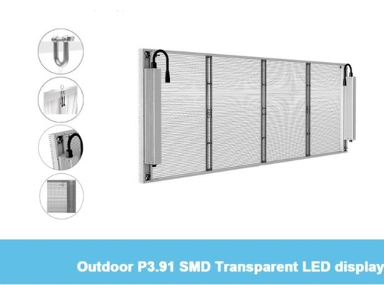 P3.91mm 1R1G1B หน้าจอ LED แบบกระจกใส HD ผนังวิดีโอตาข่าย LED ISO9001